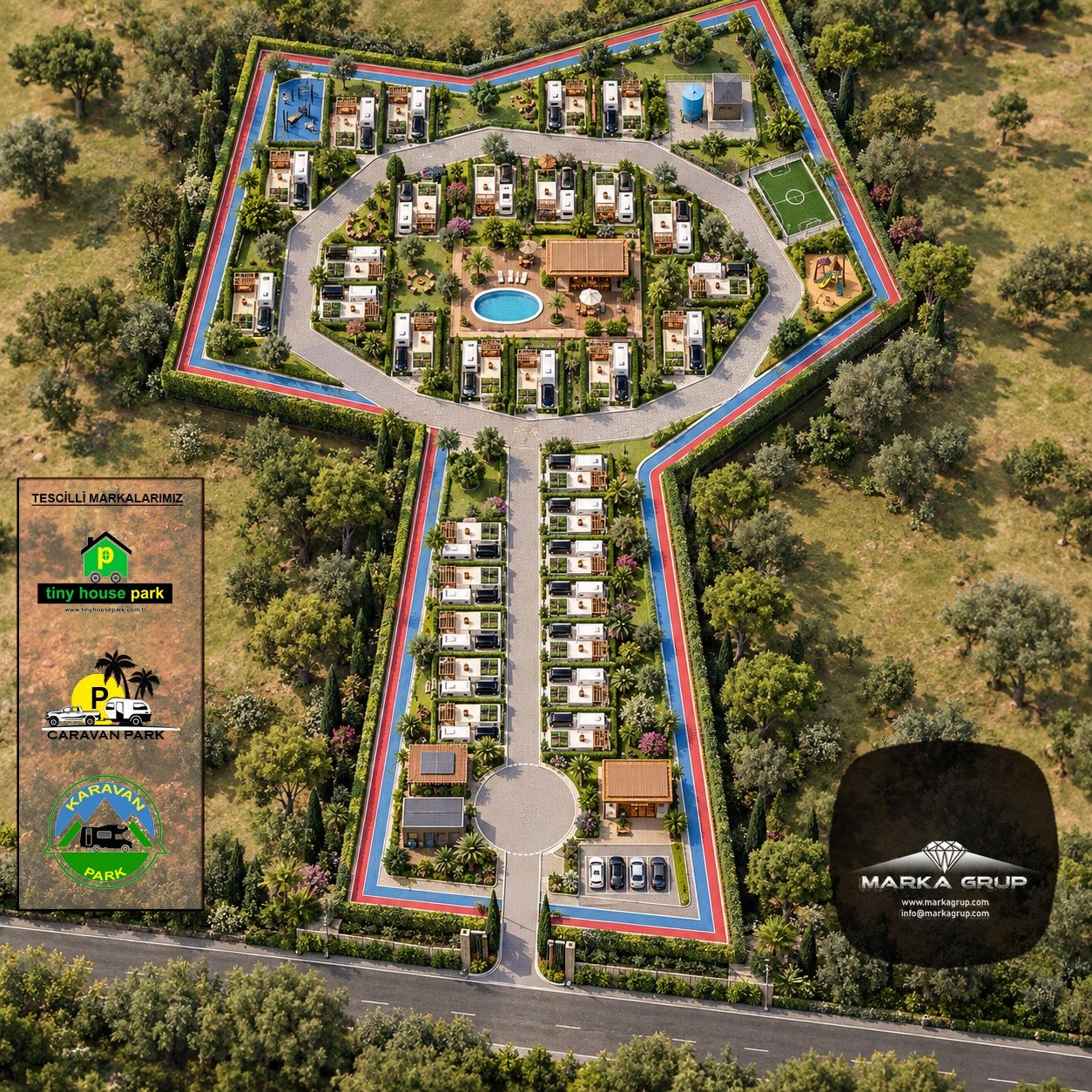 Kullanıcının sağladığı genel park 3D konsepti ve marka kimliği